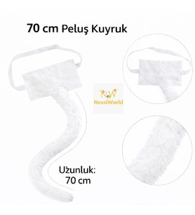 Beyaz Peluş Kuyruk Şekil Verilebilir 70 cm