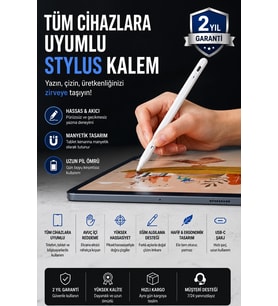 Kullanımı Pratik Beyaz Dokunmatik Kalem Şarjlı Yedek Uçlu