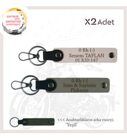 Motosiklet Maceracılarına, İsim Plaka ve 0 Rh (-) Kan Grubu Yazılı x2 Anahtarlık, Kül Gri-Pudra-Ysl