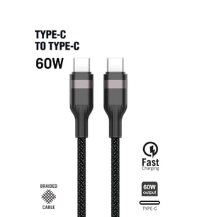 Intouch Type C Type C 60 W Örgü Data Ve Şarj Kablosu 1M Siyah