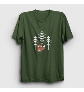 Presmono Unisex Haki Forest Fox Tilki T-Shirt 367620tt (Haki)