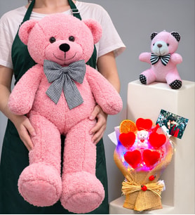 Kişiye Özel Fotoğraflı Peluş Ayıcık Seti Led Işıklı Buketli ve Pembe Büyük Peluş Ayıcıklı (Model 2)
