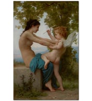 Ahşap Tablo Genç Kız Aşk Tanrısı Eros'a Direniyor (35x50 Cm Boyut)