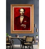 Altın Varaklı Çerçeveli Paspartulu Atatürk Tablo nh430 (Gold)