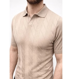 Erkek Yazlık Triko Dokuma Tişört Kısa Kol Polo Yaka T-Shirt - Bej