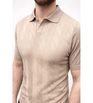Erkek Yazlık Triko Dokuma Tişört Kısa Kol Polo Yaka T-Shirt - Bej