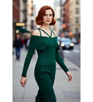 Kadın Carmen Yaka Fitilli Fitted Triko Kazak Modern Şıklık Sunan Uzun Kollu Gündüz Gece Giyimi