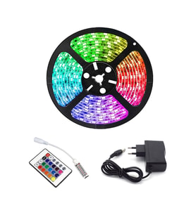 Rgb Şerit 5 Metre 16 Renkli Kumandalı Adaptörlü Çift Taraflı Bant TG-V 1735