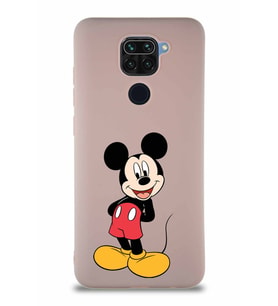 Xiaomi Redmi Note 9 Soft Premier Kapak Mickey Mouse-B Tasarımlı Silikon Kılıf - Pudra (Şeffaf)