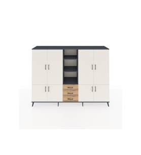 Hyperion Dolap 11 Raflı 3 Çekmeceli 8 Kapaklı 220x44x163 Antrasit-Aytaşı/Çam