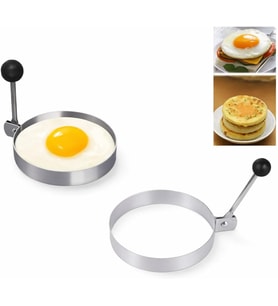 Kalp,Yıldız,Yuvarlak Şekilli Yumurta Kalıbı Saplı – Saplı Omlet ve Pancake Şekillendirici Kalıp Yapışmaz Tavaya Uyumlu, Burger, Sandviç, Omlet ve Pancake İçin Pişirme Halkası (Yuvarlak)