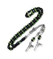 Erkek 7x11mm Yeşil Sürmeli Toz Kehribar Tesbih (Çok Renkli)