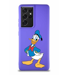 Samsung Galaxy S21 Ultra Soft Premier Kapak Donald Duck-C Tasarımlı Silikon Kılıf - Mor (Şeffaf)