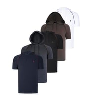 BEŞLİ SET T8570 DEWBERRY KAPŞONLU ERKEK T-SHIRT-SİYAH-BEYAZ-LACİVERT-ANTRASİT-HAKİ (Karışık)