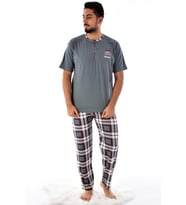 Erkek 2105 Ekose Desenli Kısa Kol  Pijama Takımı (Füme)