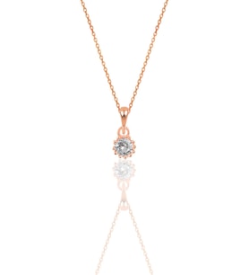Gümüş rose zirkon taşlı pırlanta montürlü tek taş kolye SGTL12019ROSE