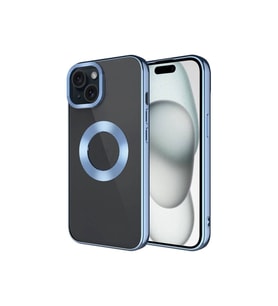 Apple iPhone 15 Uyumlu Kılıf Tek Kamera Çerçeveli Logo Gösteren Zore Omega Kapak (Açık Mavi)