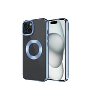 Apple iPhone 15 Uyumlu Kılıf Tek Kamera Çerçeveli Logo Gösteren Zore Omega Kapak (Açık Mavi)