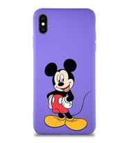 Apple iPhone XS Max Soft Premier Kapak Mickey Mouse-E Tasarımlı Silikon Kılıf - Mor (Şeffaf)