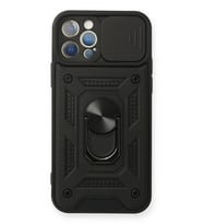 Newface Apple iPhone 12 Pro Kılıf Pars Lens Yüzüklü Silikon - Siyah