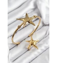 Pirinç Deniz Yıldızı Model Gold Renk Bileklik Yüzük Set - TJ-BB7600