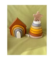 Waldorf Gökkuşağı Ev Ve Ahşap Yıldız Kule Renkli Doğal Ahşap Eğitici Bebek Çocuk Oyuncak Seti
