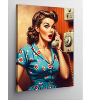Kanvas Tablo Retro Telefon Kadını