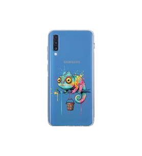 Samsung Galaxy A70 ile Uyumlu Splash Bukalemun Tasarımlı Şeffaf Silikon Kılıf
