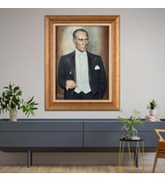 Altın Paspartulu Atatürk  Çerçeveli Tablo C378 (Gold)