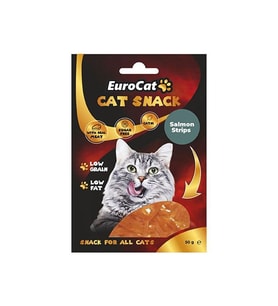 EuroCat Tahılsız Şekersiz Kurutulmuş Et Cat Somon Strips Flakes Kedi Ödülü 50 Gr