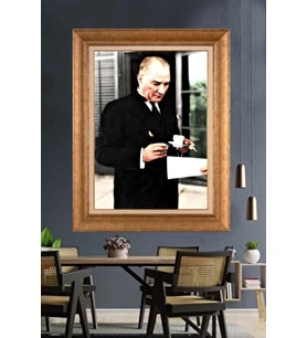Altın Varaklı Çerçeveli Paspartulu Atatürk Tablo TR1323 (Gold)