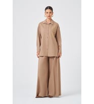 FTZ Women Kadın Rahat Kalıp Zincir İşleme Tencel Keten Takım Vizon 31374