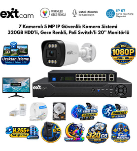 ExitCam 7 Kameralı 5MP IP PoE Güvenlik Seti – 320GB HDD ve 20 İnç Monitörlü