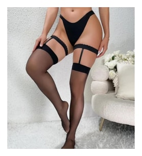 Mulvxbrf Brf02 Kadın Siyah Dantel Bacak Bantlı String Jartiyer Çorap Takımı (Mulvix)