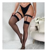 Mulvxbrf Brf02  Kadın Siyah Dantel Bacak Bantlı String Jartiyer Çorap Takımı (Mulvix)