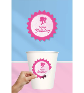 Pembe Kız Temalı Sticker (Etiket) ** Yapışkanlı Kağıt