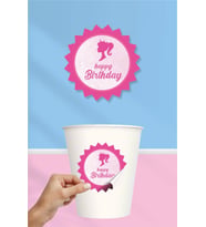 Pembe Kız Temalı Sticker (Etiket) ** Yapışkanlı Kağıt