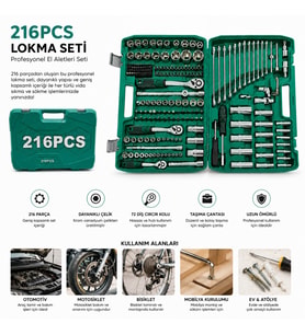 216PCS LOKMA SETİ LOKMA - SOKET - BİTS ADAPTÖR - 3AD.CIRCIR KOLU PLASTİK ÇANTALI (5343)