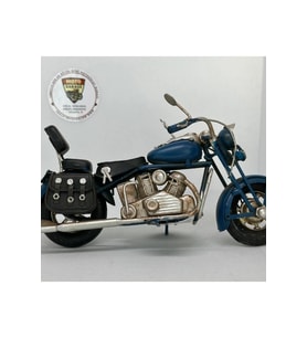 El Yapımı Lacivert &amp; Siyah Sissy Barlı Chopper Metal Motosiklet Biblosu – Retro Cruiser Figür