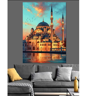Altın Boynuzda Işıl Işıl Camii Dekoratif Kanvas - Mdf Ahşap Tablo