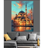 Altın Boynuzda Işıl Işıl Camii Dekoratif Kanvas - Mdf Ahşap Tablo