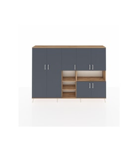 Arges Dolap 13 Raflı 7 Kapaklı 220x30x163 Çam-Antrasit/Çam