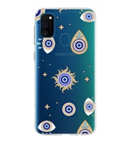 PrintiFy Samsung Galaxy M30s ile Uyumlu 1mm Slim Fit Nazar Boncuğu 5 Baskılı Şeffaf  Kılıf