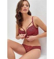 Amora Secret Balenli Destekli Dolgulu Yaka Detaylı Fermuarlı Dantelli Büstiyer Sütyen Ve Slip Takım