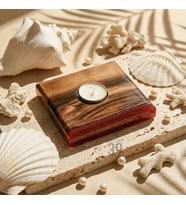 Classic Ceviz & Epoksi Mumluk – El Yapımı Tealight Mumluk – 12x12 cm Tasarım Dekoratif Mumluk (Kırmızı-Altın)