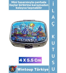 #Hediye Hediyelik Şık İstanbul Temalı 2 Bölmeli Hap Vitamin Tablet İlaç Saklama Kutusu 4 X 5,5 Cm