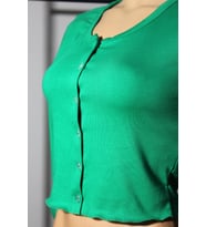 KADIN YEŞİL BİSİKLET YAKA DÜĞMELİ CROP BLUZ HIRKA