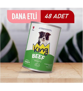 King Sos İçerisinde Et Parçacıklı Dana Etli Köpek Konservesi 400 Gr*48 ADET