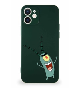 Apple iPhone 12 Soft Premier Kapak Plankton Tasarımlı Silikon Kılıf - Yeşil (Şeffaf)