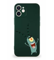 Apple iPhone 12 Soft Premier Kapak Plankton Tasarımlı Silikon Kılıf - Yeşil (Şeffaf)